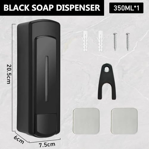 Manual Wall Mounted Single Soap Dispenser, 11.8oz/350ml Black Plastic | Kitchen Bathroom Commercial Shower Soap Dispenser, Clear Refillable Lotion Pump, for Liquid Containers Shampoo Chamber - color: Black