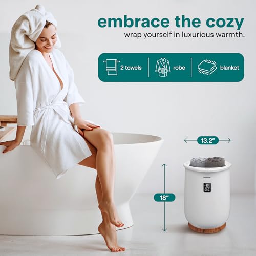 SereneLife Digital Display Bucket Towel Warmers, White Large Towel Warmer for Spa and Bathroom, Luxury Towel Heater Gifts for Him & Her, Auto Shut-Off, Fits 2 large, Blankets, Bathrobes - color: Oak Grain