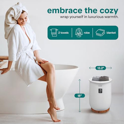 SereneLife Digital Display Bucket Towel Warmers, White Large Towel Warmer for Spa and Bathroom, Luxury Towel Heater Gifts for Him & Her, Auto Shut-Off, Fits 2 large, Blankets, Bathrobes - color: Oak Grain