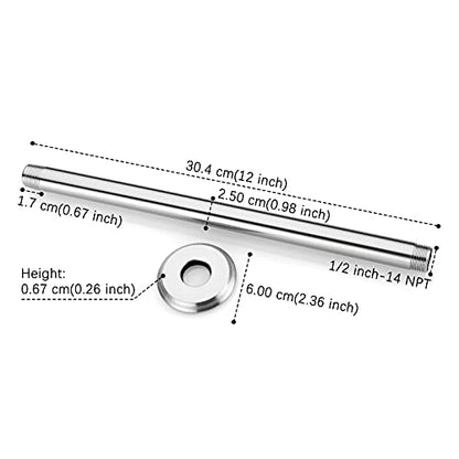 12 Inch Brushed Nickel Ceiling Mount Shower Arm for Rain Shower Head | Shower arm and flange - color: Brushed Nickel, size: 12 Inches