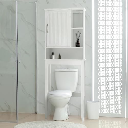 Teamson Home Newport Contemporary Wooden Over-The-Toilet Storage Bathroom Etagere Cabinet with Shelves, White | Contemporary, Wooden, With Shelves - color: White, size: Newport Etagere