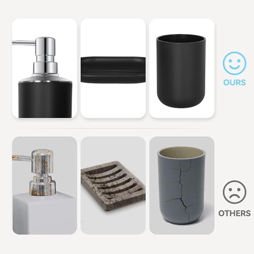 Black Bathroom Accessories Set 4 PCS, Black Bathroom Accessories | Plastic Soap Dispenser and Toothbrush Holder Set, Soap Dish and Mouthwash Cup, Boho Bathroom Decor, Bathroom Set - size: 4Pcs Black
