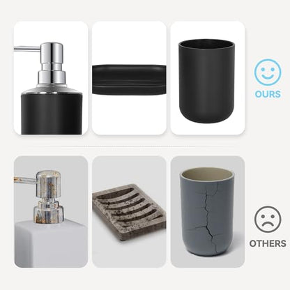 Black Bathroom Accessories Set 4 PCS, Black Bathroom Accessories | Plastic Soap Dispenser and Toothbrush Holder Set, Soap Dish and Mouthwash Cup, Boho Bathroom Decor, Bathroom Set - size: 4Pcs Black