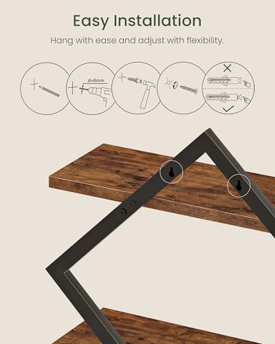 CHOEZON Floating Shelves, Set of 2 Wall Shelves, 2-Tier Hanging Shelves, Wall Shelf Set of 2, Wall Mounted Shelves, for Living Room, Bedroom, Kitchen, Office, Study, Rustic Brown TBJ01P2BF - color: Rustic Brown + Black