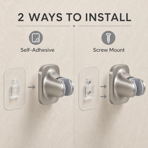 Hand Held Shower Head Holder, Adhesive Showerhead Bracket, Angle Adjustable Shower Wand Holder Wall Mounted, Brushed Nickel - color: Brushed Nickel