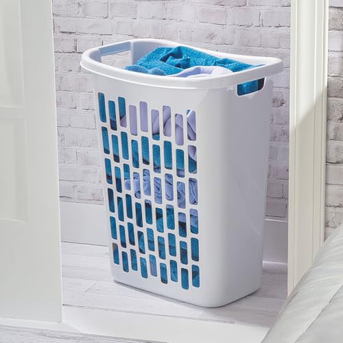 3-Pack 1.8 Bushels Tall Slim Laundry Hamper with Reinforced Handles, White | 63.4L large capacity with open-top design, made of heavy-duty plastic for durable and reliable daily laundry storage.