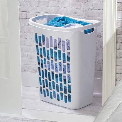 3-Pack 1.8 Bushels Tall Slim Laundry Hamper with Reinforced Handles, White | 63.4L large capacity with open-top design, made of heavy-duty plastic for durable and reliable daily laundry storage.