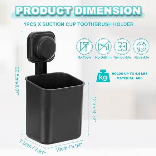 uxcell 1Pcs Suction Toothbrush Holder, 4" x 8" Wall Mounted Shower Caddy Organizer Cup for Tooth Brush, Toothpaste, Razors in Bathroom, Kitchen(Black) - color: Black