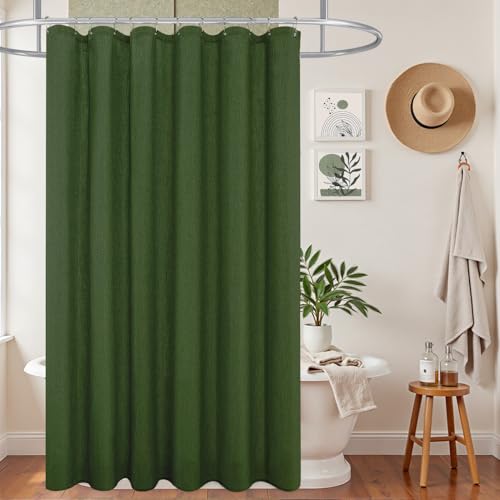 KOUFALL Olive Green Boho Shower Curtain,Linen Fabric Waterproof Retro Shower Curtains for Bathroom with Hooks,72 Inches Long,Ivy - color: Olive Green, size: 72"W x 72"L (Pack of 1)