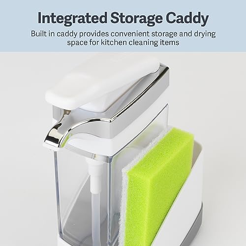 Casabella Sink Sider Solo Soap Pump and Sponge Caddy for Kitchen Sinks, Kitchen Sink Organizer Sponge Caddy and Soap Pump Combo, White - color: White