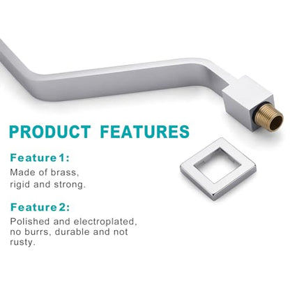 16 Inch S Shape Chrome Shower Head Arm, Square Wall Mounted Shower Arm and Flange Included - color: Chrome