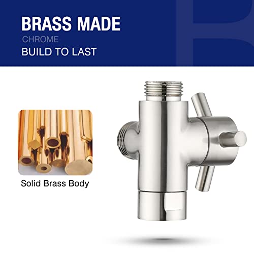 PDPBath Brass 3 Way Shower Arm Diverter Valve for Handheld Shower Head and Fixed Shower Head, G1/2 Universal Connection - Brushed Nickel - color: Brushed Nickel-1