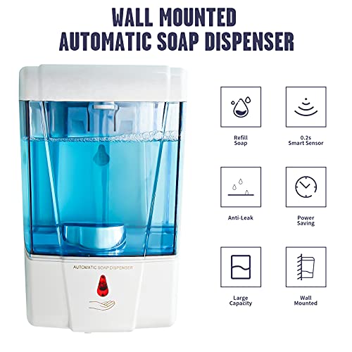 Soap Dispenser Wall Mount, Automatic Hand Sanitizer Dispenser 600ml Gel n Liquid Touchless Commercial Wall Soap Dispenser for Bathroom,White-600ml - color: White-600ml