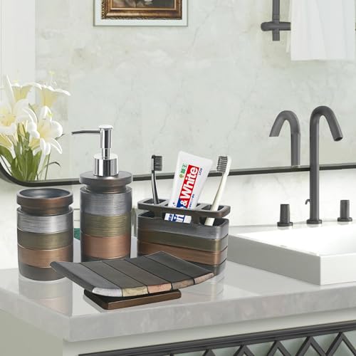 LUANT Bathroom Accessories Set Including Cup, Toothbrush Holders, Soap Dishes and Soap Dispenser, Brown