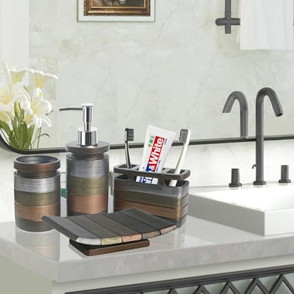 LUANT Bathroom Accessories Set Including Cup, Toothbrush Holders, Soap Dishes and Soap Dispenser, Brown