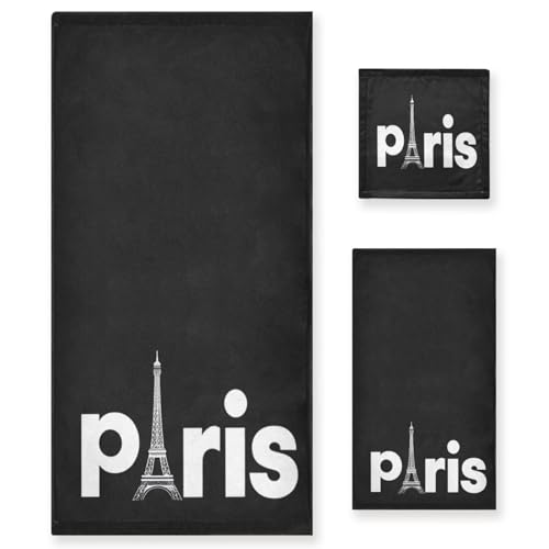 Naanle Stylish Romantic France Paris with Eiffel Tower Soft Luxury Set of 3 Towels, 1 Bath Towel+1 Hand Towel+1 Washcloth, Multipurpose for Bathroom, Hotel, Gym, Spa and Beach(Black White) - color: Eiffel Tower