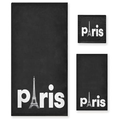 Naanle Stylish Romantic France Paris with Eiffel Tower Soft Luxury Set of 3 Towels, 1 Bath Towel+1 Hand Towel+1 Washcloth, Multipurpose for Bathroom, Hotel, Gym, Spa and Beach(Black White) - color: Eiffel Tower