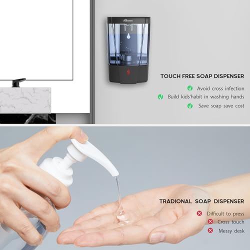 Soap Dispenser Wall Mount, Automatic Hand Sanitizer Dispenser 600ml Gel n Liquid Touchless Commercial Wall Soap Dispenser for Bathroom,Black-600ml - color: Black-600ml