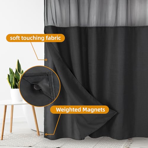 eachope 2 Pack Fabric Snap-in Shower Curtain Liner Replacement,Compatible with No Hook Shower Curtain with Snap in Liner, Removable & Water-Repellent,Machine Washable,70x54,Black
