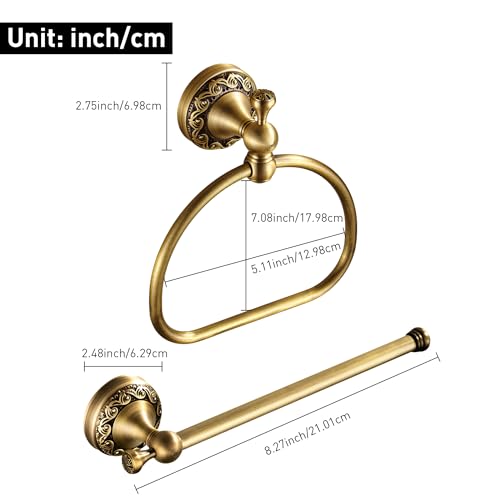 Antique Brass Toilet Paper Holder Towel Ring, Brushed Brass Towel Holder Toilet Paper Roll Holder, Rustic Towel Rack Bathroom Accessories Set Hardware 2 Pieces Farmhouse Wall Mounted - color: Brass