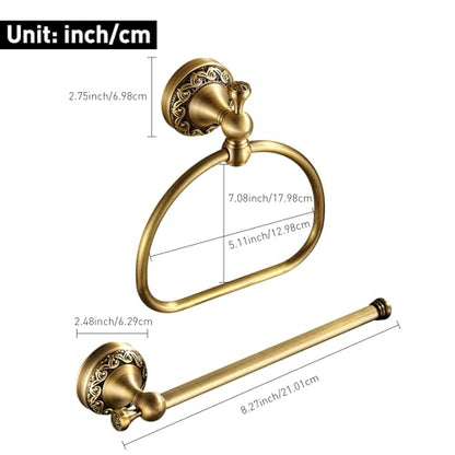 Antique Brass Toilet Paper Holder Towel Ring, Brushed Brass Towel Holder Toilet Paper Roll Holder, Rustic Towel Rack Bathroom Accessories Set Hardware 2 Pieces Farmhouse Wall Mounted - color: Brass