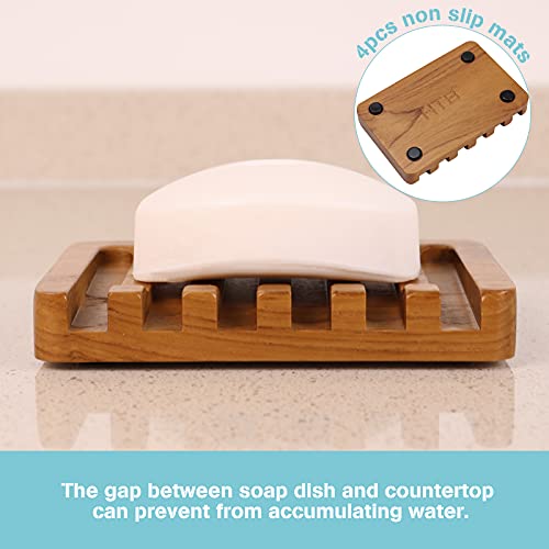 HTB 2 Pack Self Draining Soap Dishes,Teak Wood Soap Holder for Shower | Soap Saver Keep Soap Dry,Extend Soap Life,Non-slip Soap Tray for Shower,Bathroom,Sink,Kitchen,Countertop,Waterfall Drainer - color: 2pcs