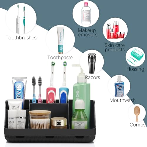 GFWARE Black Toothbrush Holder - 7 Slots Bathroom Organizer Countertop with Drainage Matte Black Electric Toothbrush and Toothpaste Holder for Bathroom Accessories Organization Vanity Sink Storage | Detachable 7 Slots Matte Black Kid Electric Toothbrush a