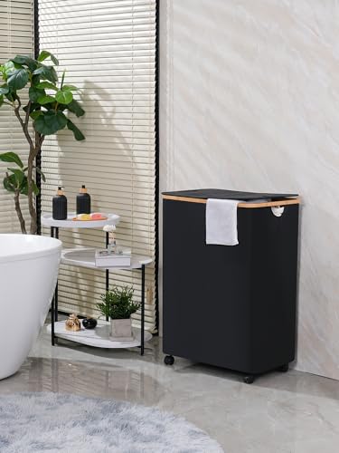 efluky Double Laundry Hamper with Wheels, Divided Laundry Hamper with Removable Bags, 2 Section Dirty Clothes Basket with Handles for Bathroom, Bedroom & Laundry Room, 160L Dark Black - color: Black, size: 160L
