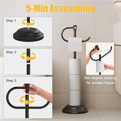 Toilet Paper Holder Floor Stand, Bathroom Freestanding Bronze | Toilet Tissue Roll Holder, Free Standing Rack with Storage, Weighted Base Accessories, SUS304 Stainless Steel Rustproof - color: Bronze