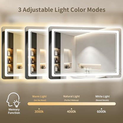 40"x60" LED Bathroom Mirror with Lights, Backlit + Front Lit, Anti-Fog, Lighted Bathroom Mirror for Wall, HD Shatterproof Tempered Glass, Dimmable, Memory Function (Horizontal/Vertical) - size: 60"L x 40"W