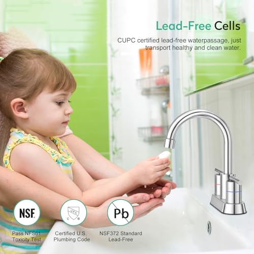 Faustina Polished Chrome Bathroom Faucet, 4 Inch Centerset Bathroom Faucet for Sink 2 Holes 3 Holes，Two Handles 304 Stainless Steel Faucet with Pup up Drain and 2 Water Supply Lines for RV Vanity - color: Chrome, style: Modern Centerset