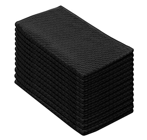 COTTON CRAFT Amazing Kitchen Towel - 12 Pack 100% Cotton Waffle Terry Towel | Black - 16x28 inch Euro Café Waffle Weave Dish Towels - Soft Absorbent Quick Dry Low Lint Reusable Pantry Bar Cleaning Cloth - color: Black, size: 12 Pack