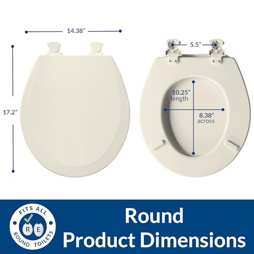 Bemis 500EC Durable Wood Toilet Seat with Easy Clean Hinges, Made in USA, Round, Biscuit - color: Biscuit, size: Round