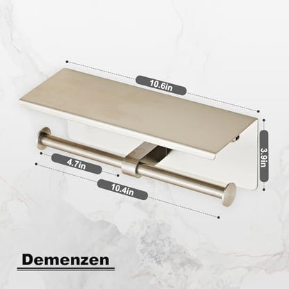 Brushed Double Paper Holder with Shelf, Toilet Roll Holder for Bathroom | Wall Mounted SUS 304 Stainless Steel Toilet Tissue Holder YIGUANXIN - color: Brushed