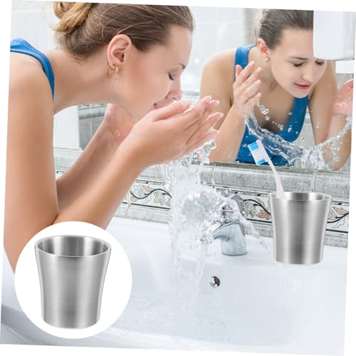 HEALLILY Stainless Steel Toothbrush Storage Cup Insulated Bathroom Tumbler Unbreakable Travel Water Mug for Rinsing Personal Care Modern Design for Couples Camping
