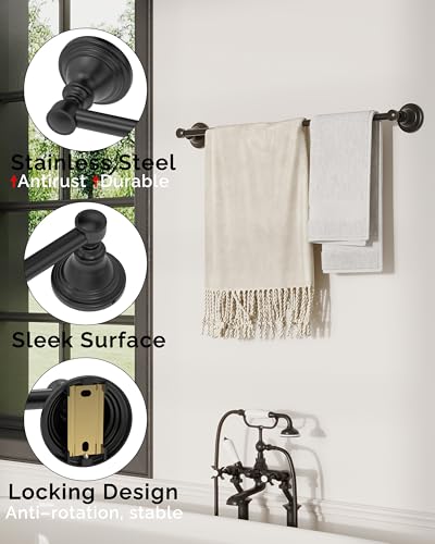 Towel Bar 24inch, Stainless Steel Bathroom Towel Rack Wall Mounted, Heavy Duty Towel Rod, Towel Holders for Bathroom, Kitchen (Matte Black) - color: Matte Black