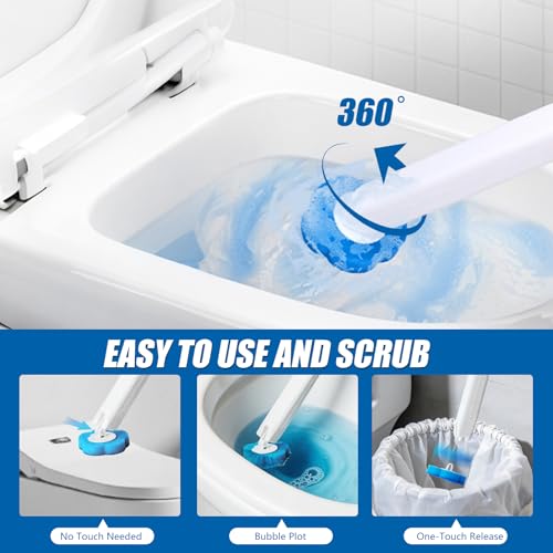 Disposable Toilet Brush Set, 2 Pack with 72 Refills & Wall Holder | 360° Swivel Head, Deep Scrubbing Toilet Bowl Cleaner, One-Touch Disposal, Toilet Wand for Sinks, Tubs & Floor Drains - size: 2 set+72 refills