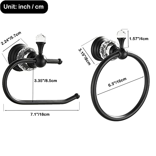 WOLIBEER Crystal Towel Ring,Matte Black Toilet Paper Holder Stand Hand Towel Holder Towel Hook Tissue Roll Paper Holder Towel Hanger Bathroom Hardware 2 Pieces Sets Wall Mounted - color: Black