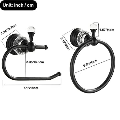 WOLIBEER Crystal Towel Ring,Matte Black Toilet Paper Holder Stand Hand Towel Holder Towel Hook Tissue Roll Paper Holder Towel Hanger Bathroom Hardware 2 Pieces Sets Wall Mounted - color: Black