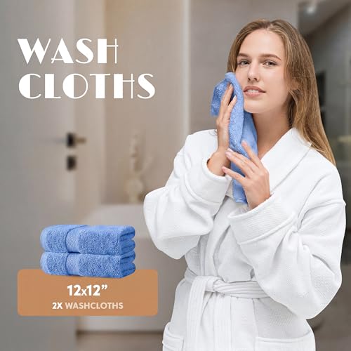 White Classic Light Blue Bath Towel Set of 6-100% Cotton Highly Absorbent Towels for Bathroom, 2 Luxury Bath Towels 650GSM, 2 Hand Towels, 2 Washcloths - color: Light Blue