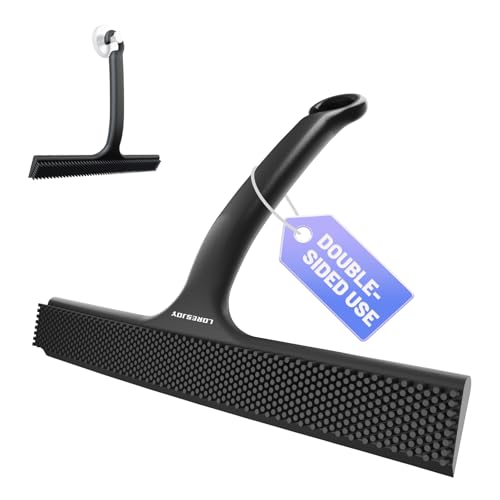 Shower Squeegee for Shower Glass Door Bathroom | Dual Head Wiper Cleans Water & Hair, Silicone Blade, Non-Slip Long Handle, Glass Window Door Wall Tile Cleaner