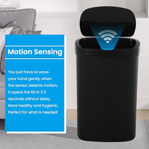 13 Gallon Trash Can | 50L Sensor Automatic Kitchen Trash Can with Lid | Touchless Garbage Bin Odor-Control for Kitchen, Office, Bedroom, Living Room (1 Pack, Black) - color: Black
