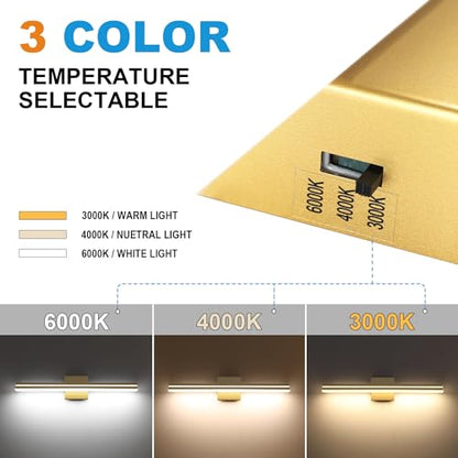 SineRise LED Modern Bathroom Vanity Light Fixtures (24-Inch, 3000K/4000K/6000K, Dimmable), Gold Modern Acrylic Bathroom Wall Lighting Fixtures Over Mirror - color: Gold, size: 24-Inch