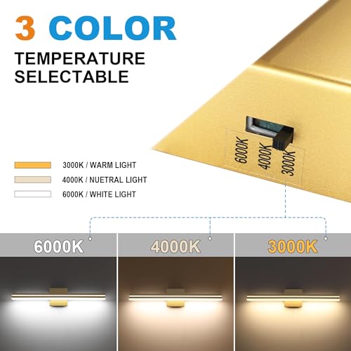 SineRise LED Modern Bathroom Vanity Light Fixtures (24-Inch, 3000K/4000K/6000K, Dimmable), Gold Modern Acrylic Bathroom Wall Lighting Fixtures Over Mirror - color: Gold, size: 24-Inch
