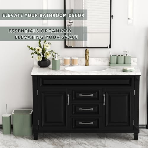 XLHOMO Bathroom Accessories Set - Gorgeous Sage Green Bathroom Set, 10PC Bathroom Accessory Set, Toilet Brush, Trash Can, Qtip Holder Dispenser & Soap Dispenser - size: Bath Set, style: Sage Green&Silver