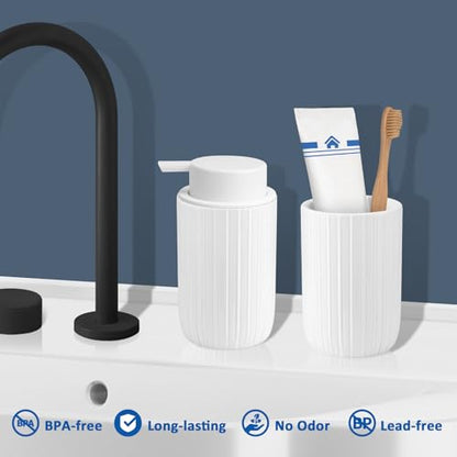 Soap Liquid Dispenser Ceramic with Easy-to-Press Pump Hand Liquid Dispenser for Shampoo Bathroom Countertop 13.5 oz - color: Liquid-stripes White