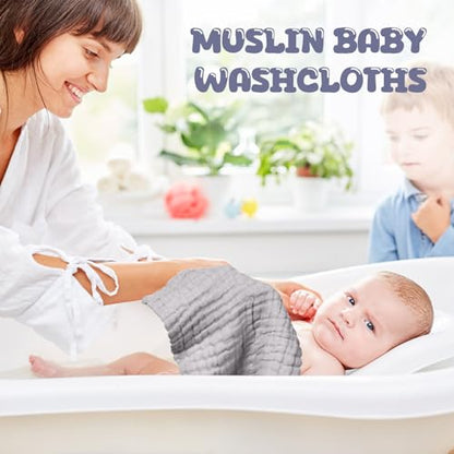 20 Pcs Baby Muslin Washcloth 12 x 12 Inch 100% Cotton Soft and Absorbent Muslin Washcloth Burp Cloth Wipe Newborn Face Towel for Baby Boy Girl Sensitive Skin(White, Light Gray, Gray) - color: White, Light Gray, Gray