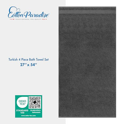 Cotton Paradise Turkish Towel Set, Soft Absorbent Quick Dry, 4 Piece Bath Towel Set, Dark Gray - color: Dark Gray, size: 27"x54"