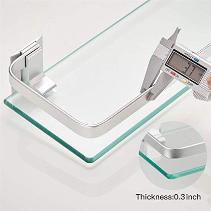 Glass Shelf with Towel Bar 15.7in Silver Bathroom Shelf Wall Mount Rustproof Bathroom Wall Organizer 1 Tier (Silver) - style: 1 tier with towel bar silver