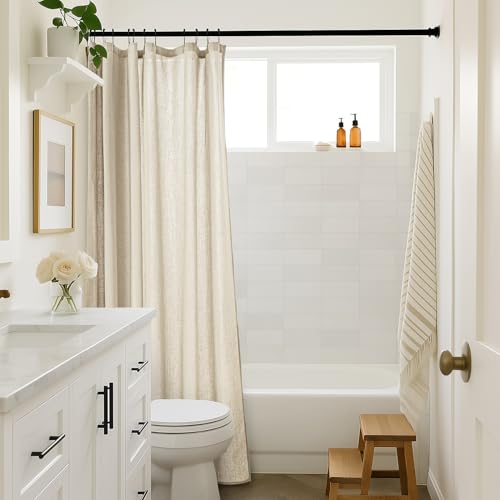 MIULEE W72*L84 Extra Long Linen Shower Curtain Natural 12 Metal Hooks | Boho Farmhouse, Heavy, Buttonhole Fabric Curtain Set, Waterproof Thick Cloth Neutral Curtains, Bathroom - color: Natural, size: 72"W x 84"L (Pack of 1)